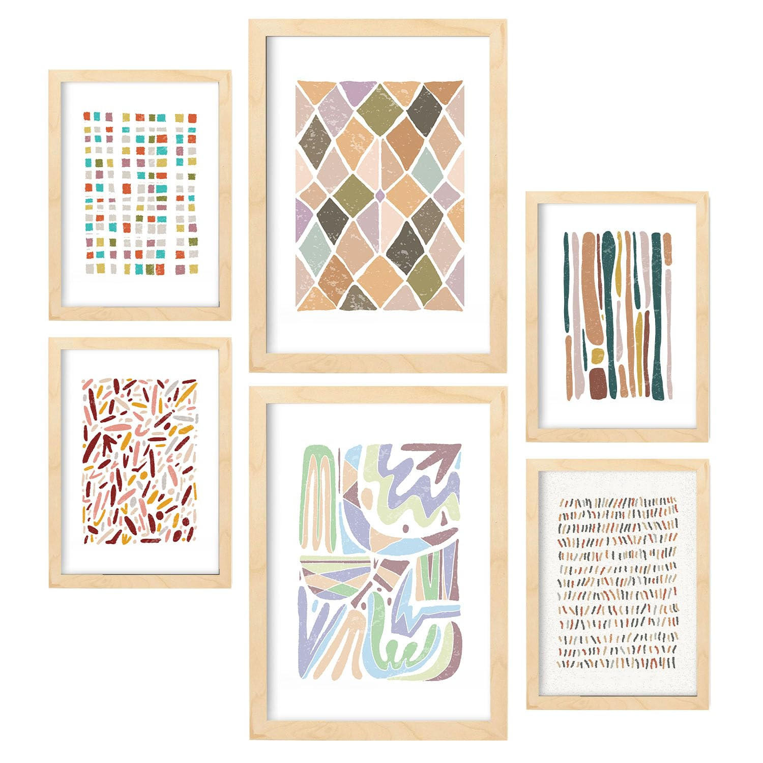 POSTER Set Mit 6 Drucken Von Mustern In Der Sammlung Von Ethnischenen Dekorative Rahmen Für Ihr Zuhause Wandkunstdruck A3 & A4 Rahmen Aus Hellem Holz - Beige, Papier (29/3cm) - Nacnic