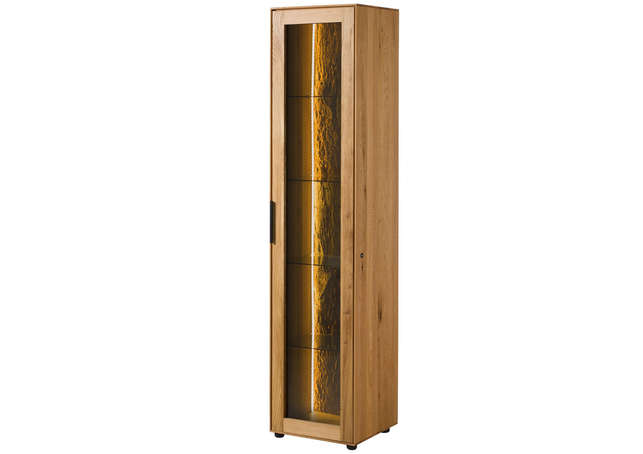 VITRINE Wildeiche 46x43x203 natur geölt LINDAU #20 - Braun, Holz (46/203/43cm) - Massivmoebel24