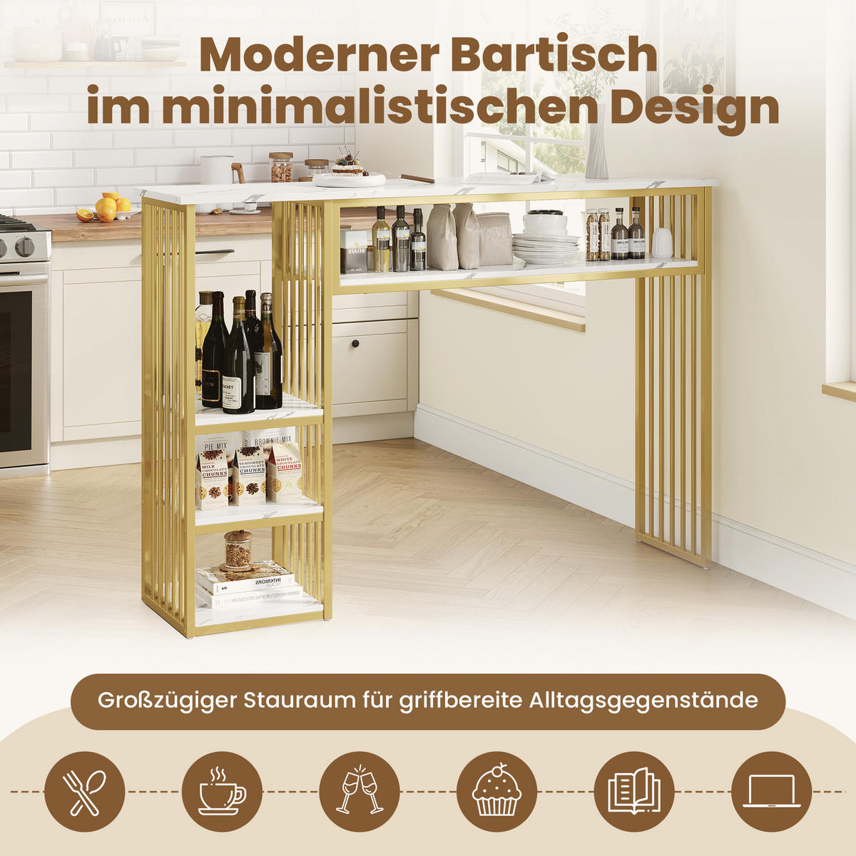 BARTISCH 140/40/105 cm mit Stauraum DE-39847 Gold - Goldfarben, Metall (40/140/105cm) - ComfortXL