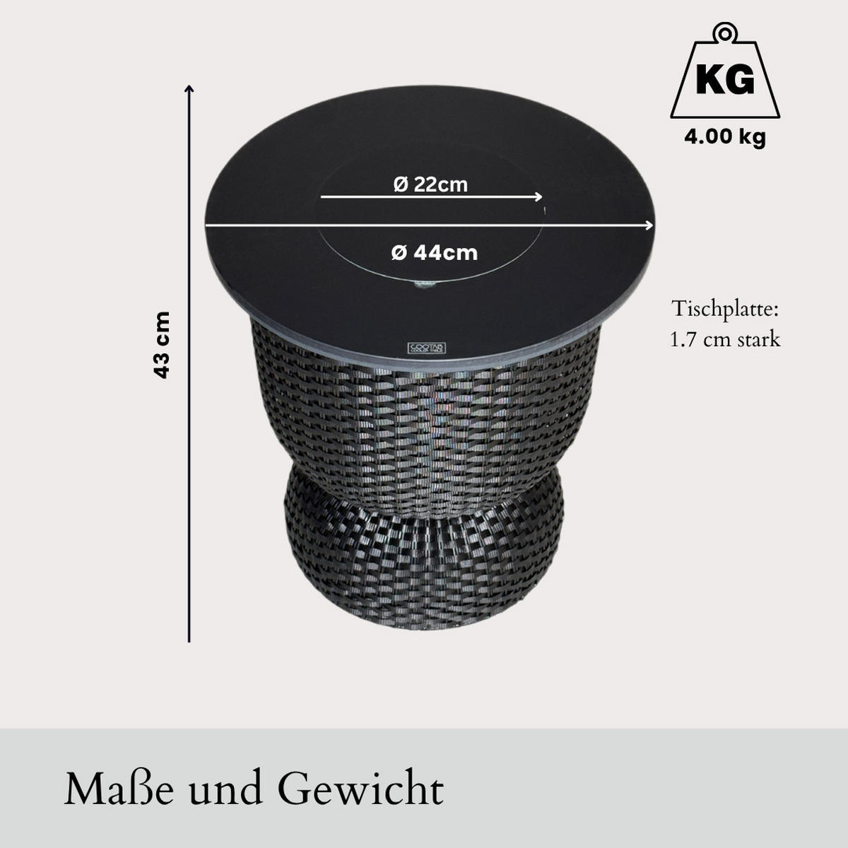 BEISTELLTISCH MIT EDELSTAHL-KÜHLER Paris Champagner 43 cm - Champagner, Kunststoff (41/41/43cm) - COOTAB Cooler Table
