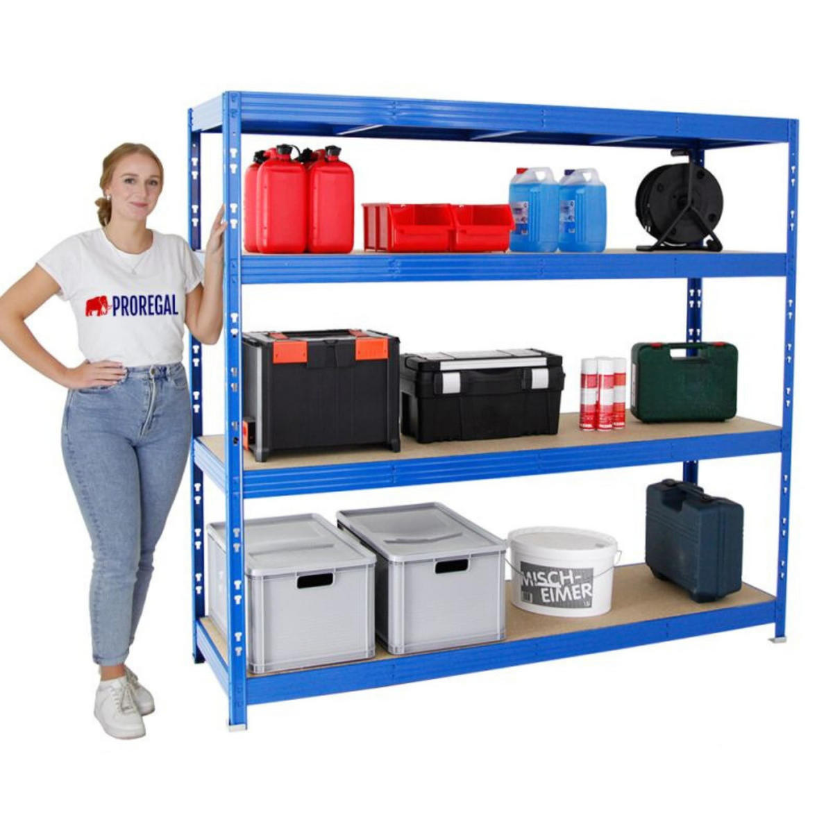 SCHWERLASTREGAL Rhino 180x200x60 cm 4 Spanplatten-Ebenen 8mm Fachlast 500 kg Blau - Blau, Metall (200/180/60cm) - PROREGAL