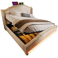 POLSTERBETT 140/200 cm mit hydraulischem Bettkasten, LED & USB/USB‑C, Samt Beige - Beige, Textil (140/200cm) - Redom