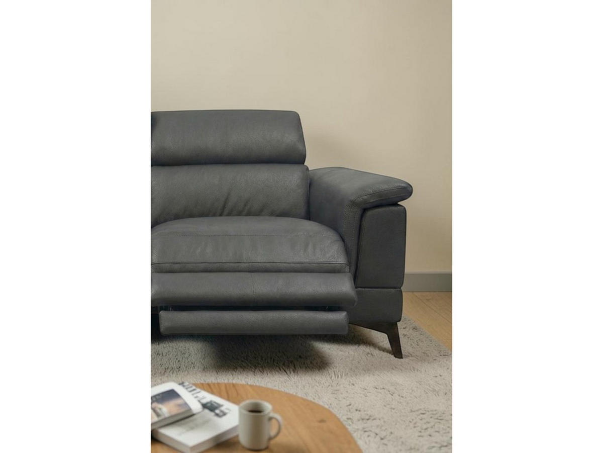 3-SITZER Sofa Planet Echtleder mit 1 x Relaxfunktion Anthrazit - Anthrazit, Leder/Metall (200/80/110cm)