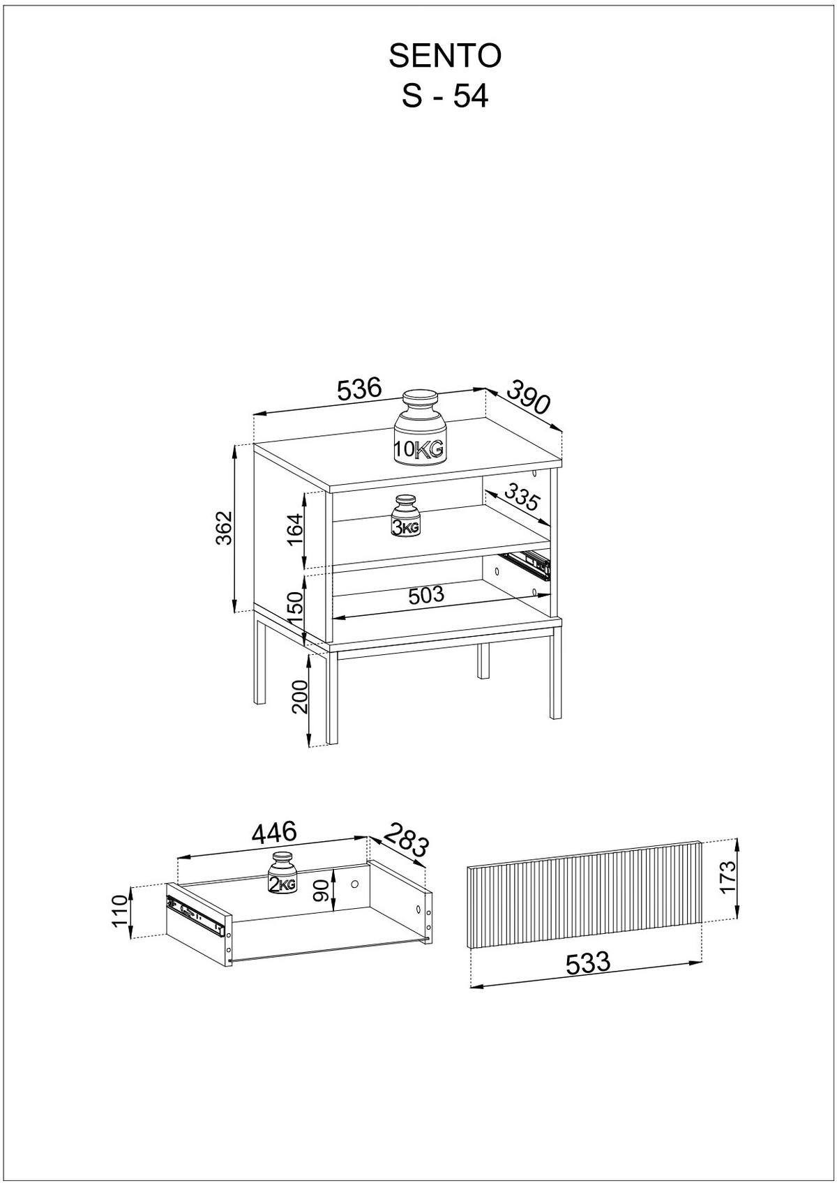 NACHTTISCH – S54 – 54 cm – Sento – Eiche Schwarz - Sonoma Eiche, Holzwerkstoff (54/56/39cm) - hi-markt