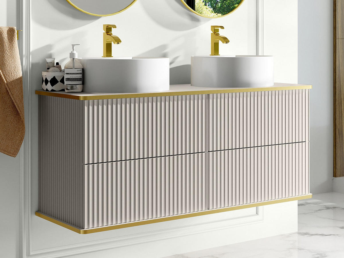 DOPPELWASCHTISCH - 120 cm x 47 cm - Holz, Platte - Beige - KELIZA - Beige, Holz (120/54/47cm) - Vente-Unique