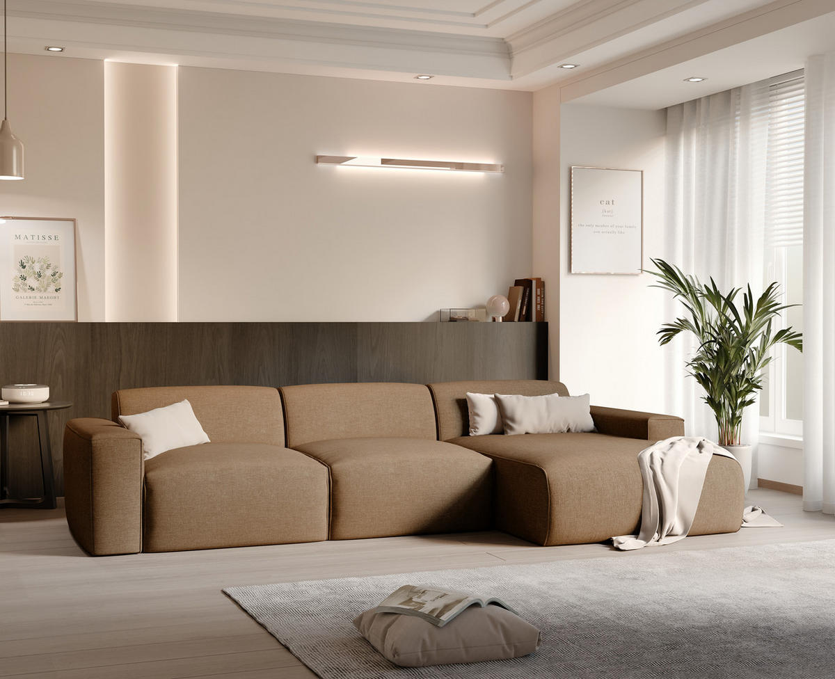 ECKSOFA DOVE Chenille-Stoff in Braun - Braun, Holzwerkstoff/Kunststoff (250/90cm) - Idohome