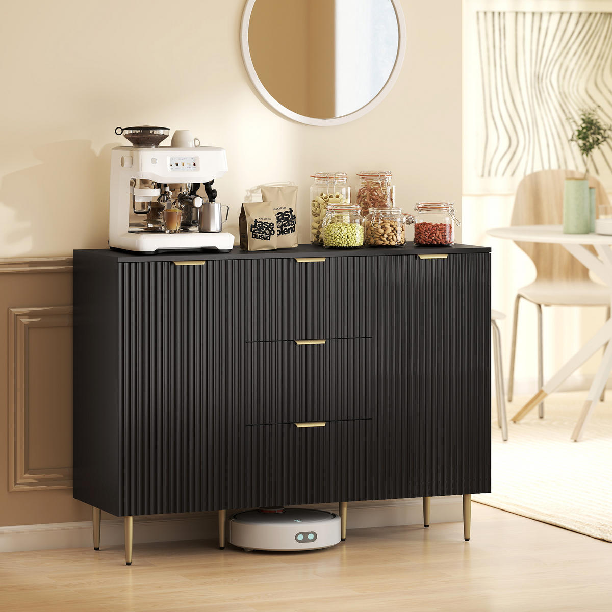 SIDEBOARD DE-11216 3 Schubladen Schwarz - Schwarz, Holzwerkstoff (120/89.5/40cm) - ComfortXL