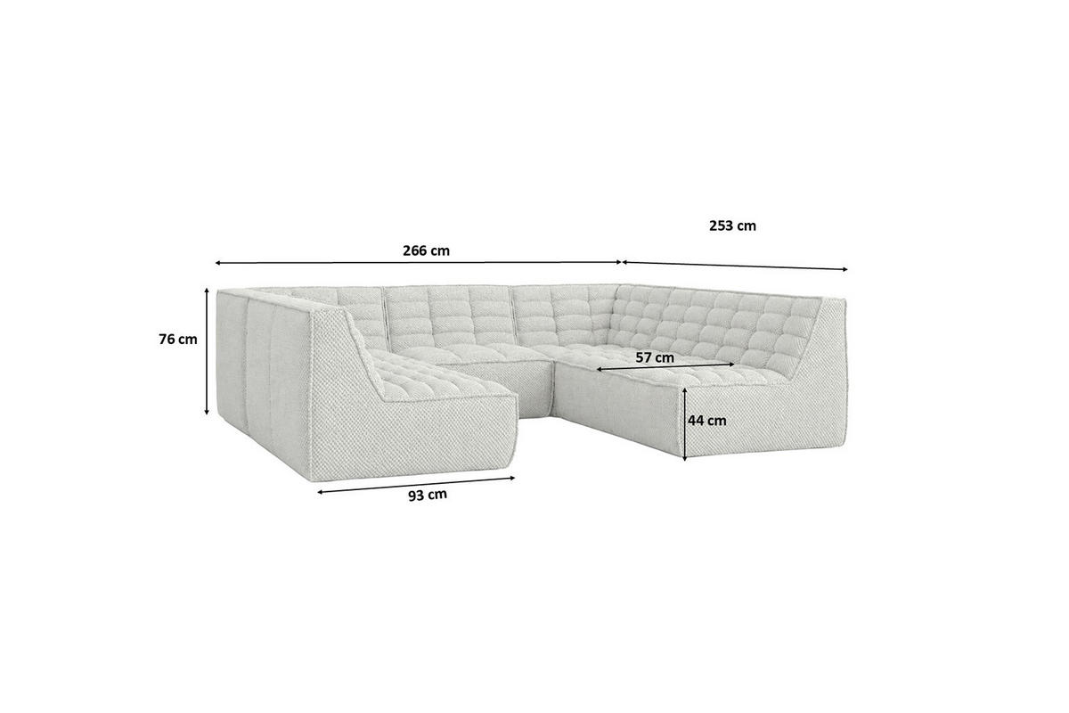 ROHOVÁ SEDAČKA modulární Corner ve tvaru U, plyšová tkanina Pop, Ice, LAZY U CORNER - bílá, dřevo (266/76/253cm) - Kaiser Möbel