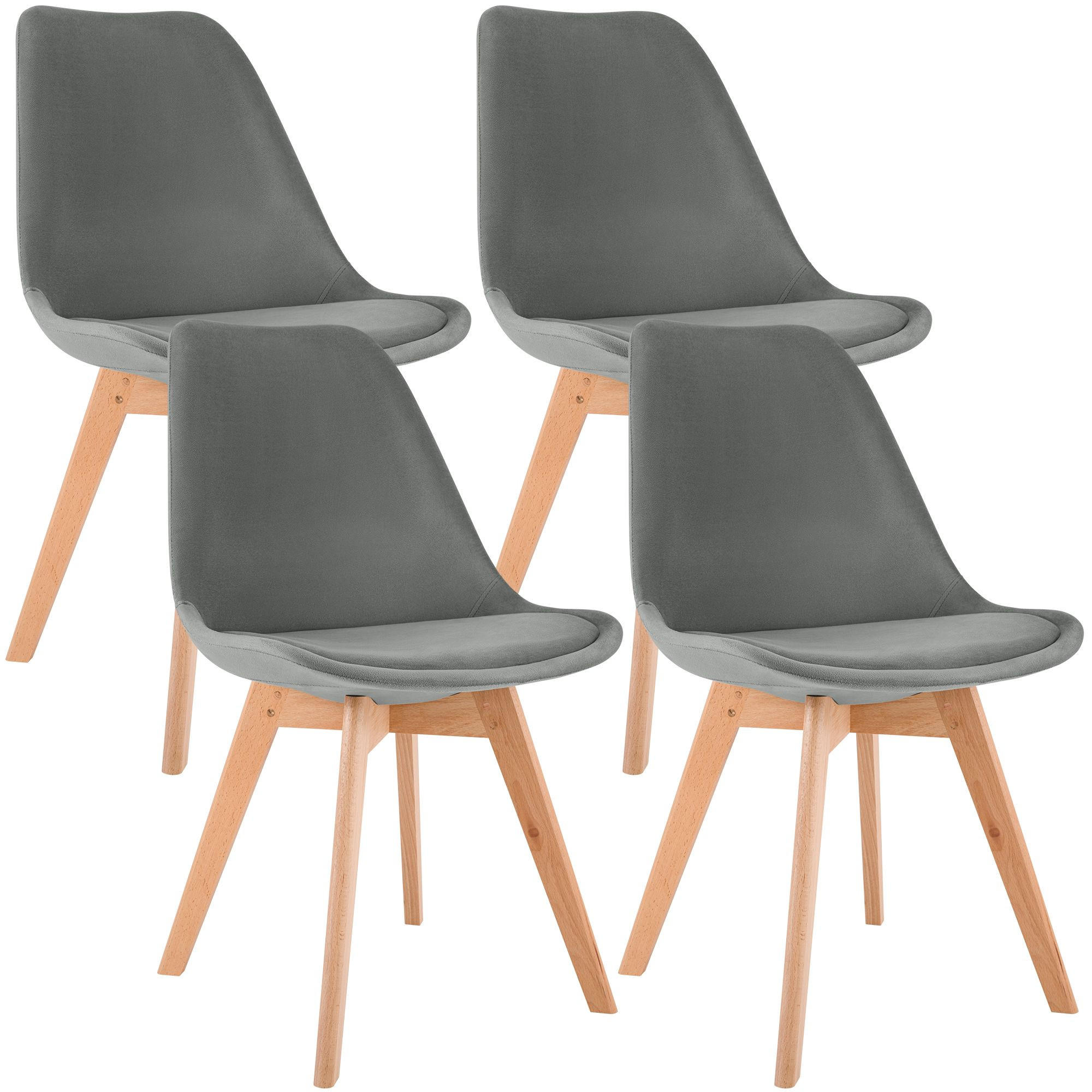STUHL 4 Samt Grau - Eukalyptusholzfarben/Grau, Holz/Textil (49/83/50cm) - CLP