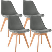 STUHL 4 Samt Grau - Eukalyptusholzfarben/Grau, Holz/Textil (49/83/50cm) - CLP