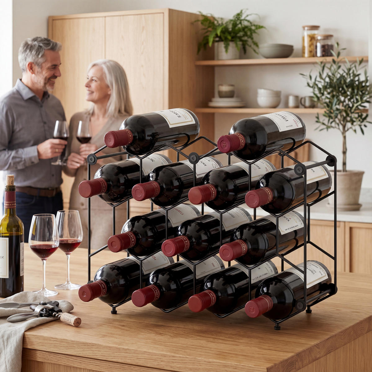 WEINREGAL Metall Schwarz - Schwarz, Metall (15.5/31/43cm) - HOMCOM