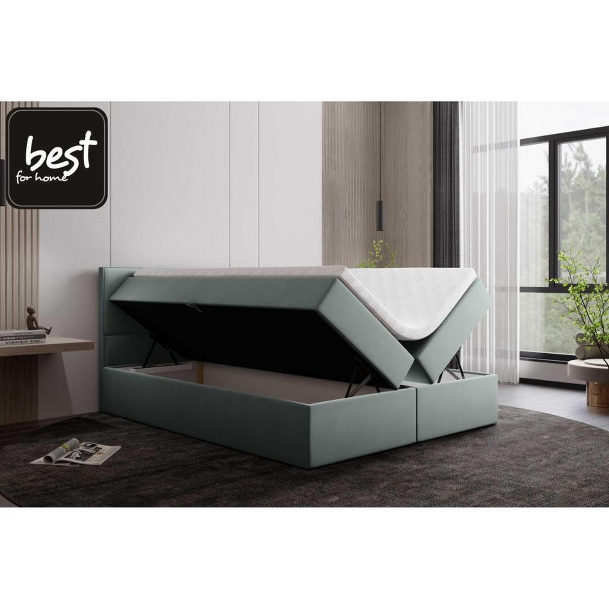 BOXBETT Jubilee Bonellfederkern inkl. Topper - Mintgrün, Holz/Holzwerkstoff (160/200cm) - Best For Home