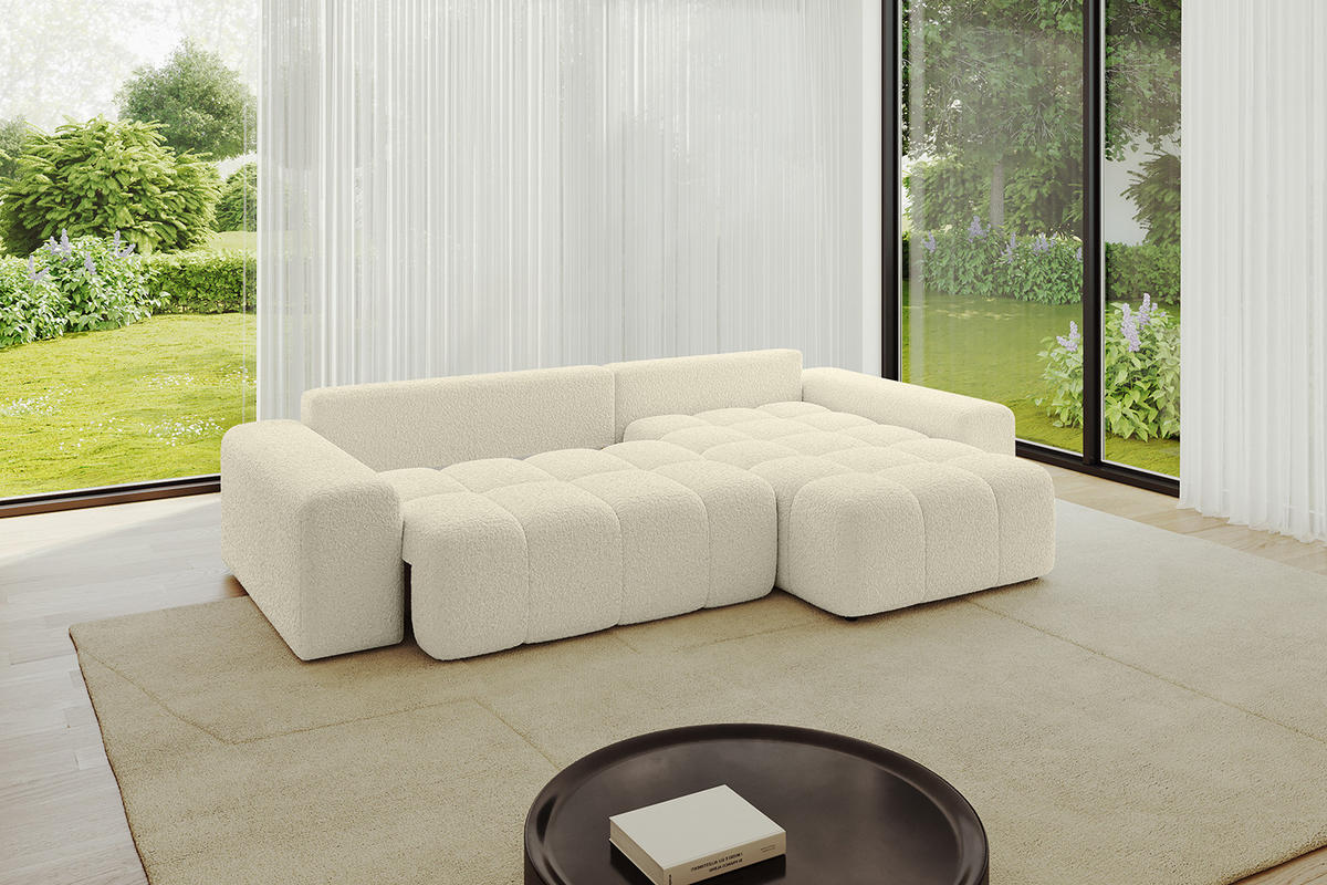 ECKSOFA Ottomane rechts ENIL-L 297x189x68 Beige Bouclé - Creme, Holzwerkstoff/Kunststoff (189/297cm) - ALTDECOR