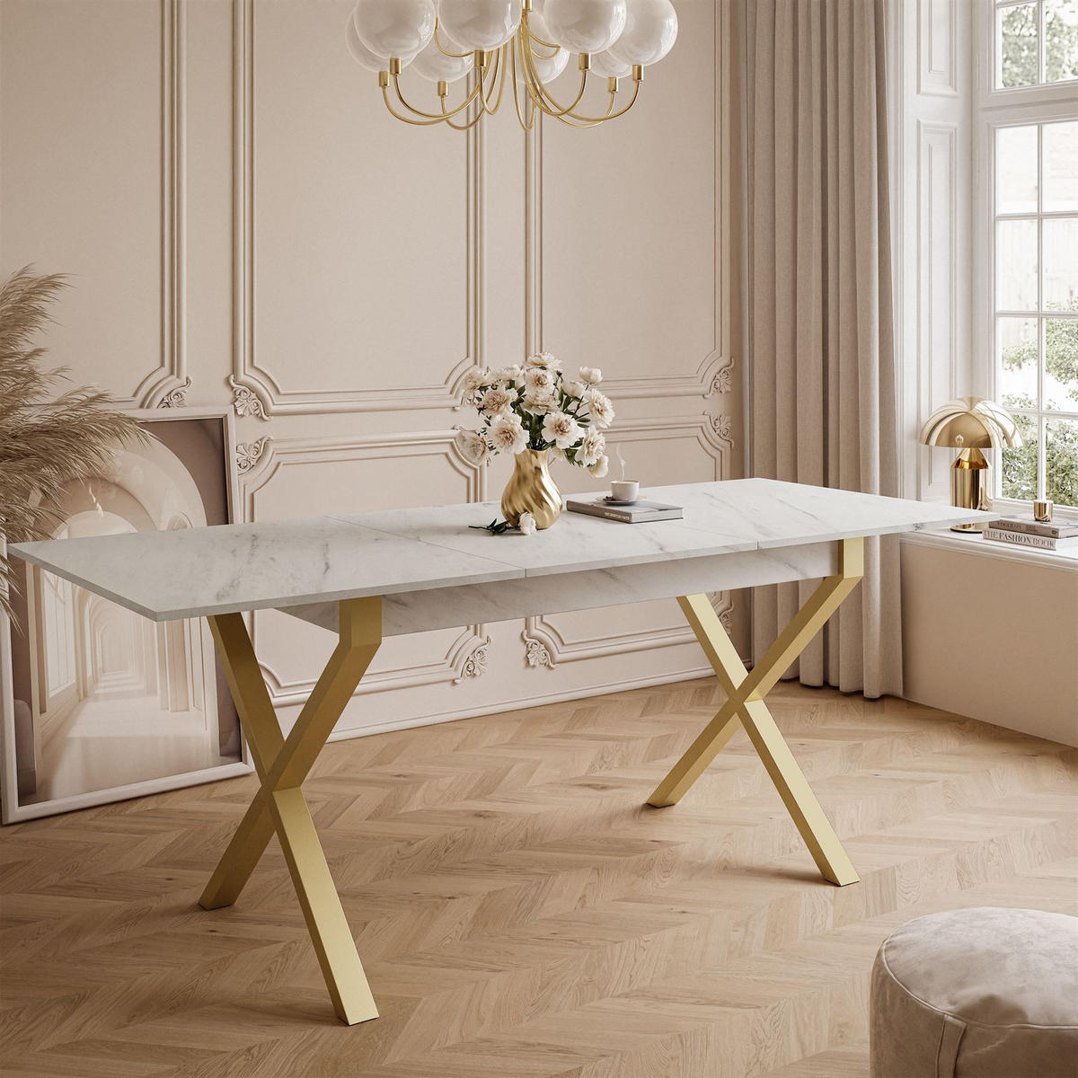 ESSTISCH ARTON GOLD II 140-195 cm für 6-8 Personen - Goldfarben/Multicolor, Holzwerkstoff/Metall (140/80/77cm) - Lookway