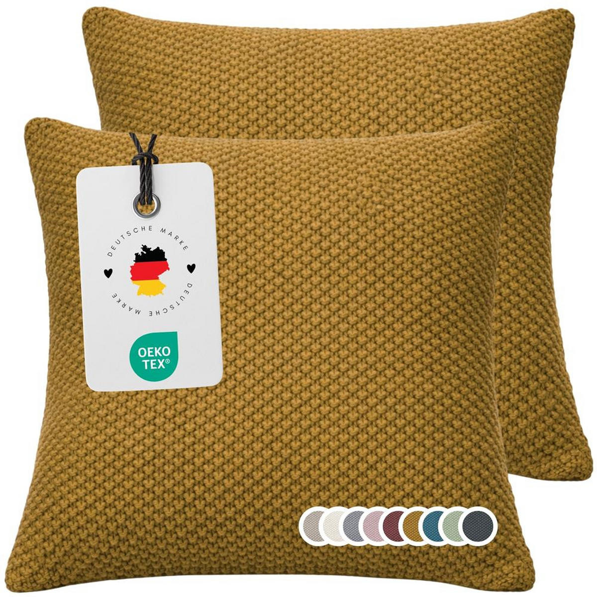 KISSENBEZUG 50x50 im 2er Set, Strick Dekokissenbezug, Wohnzimmer Sofakissenbezug für Sofa, Bett, Couch - Gold - Goldfarben, Textil (50/50cm) - Carpe Sonno