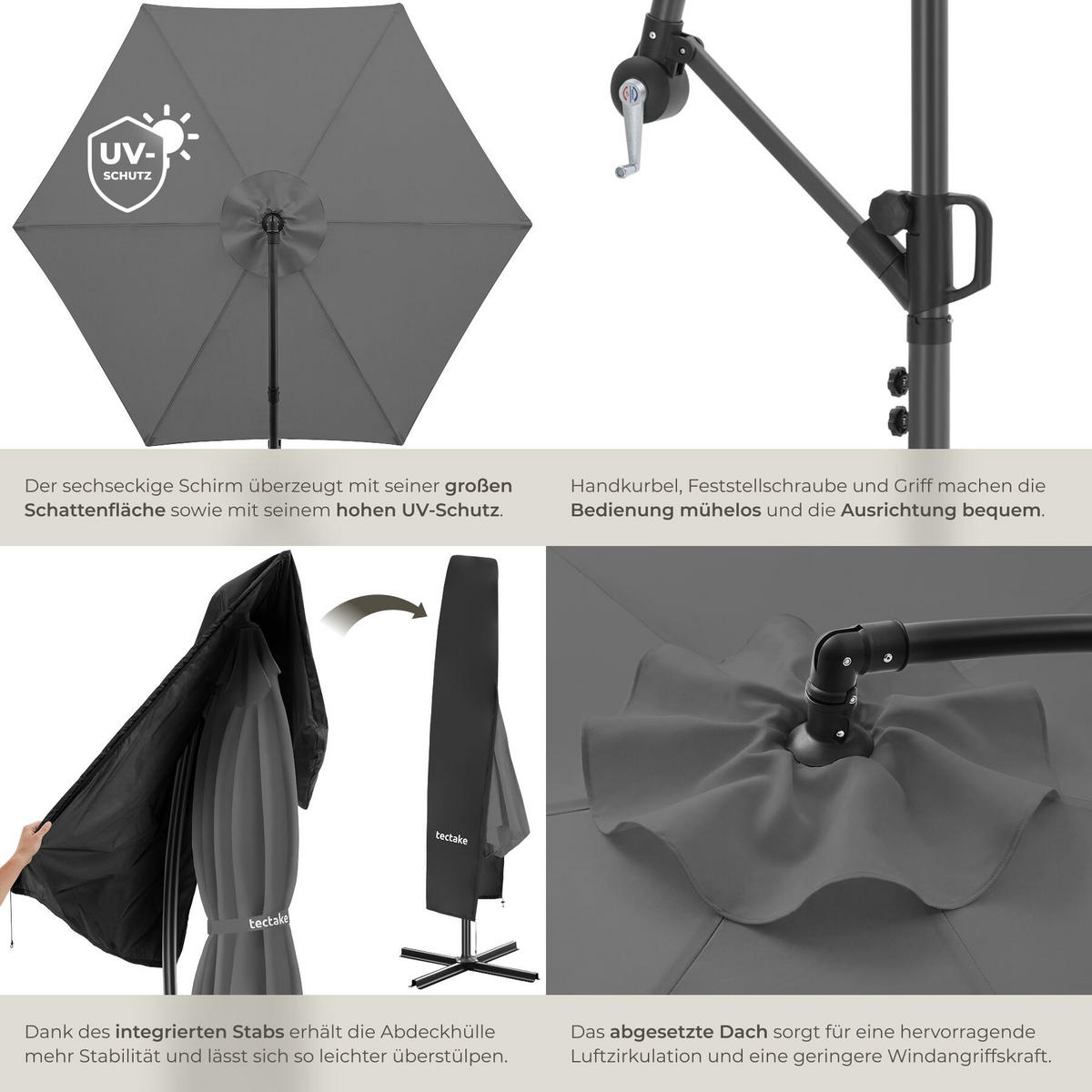 AMPELSCHIRM Artemis, inkl. Schutzhülle, grau - Grau, Metall (300/300cm) - tectake