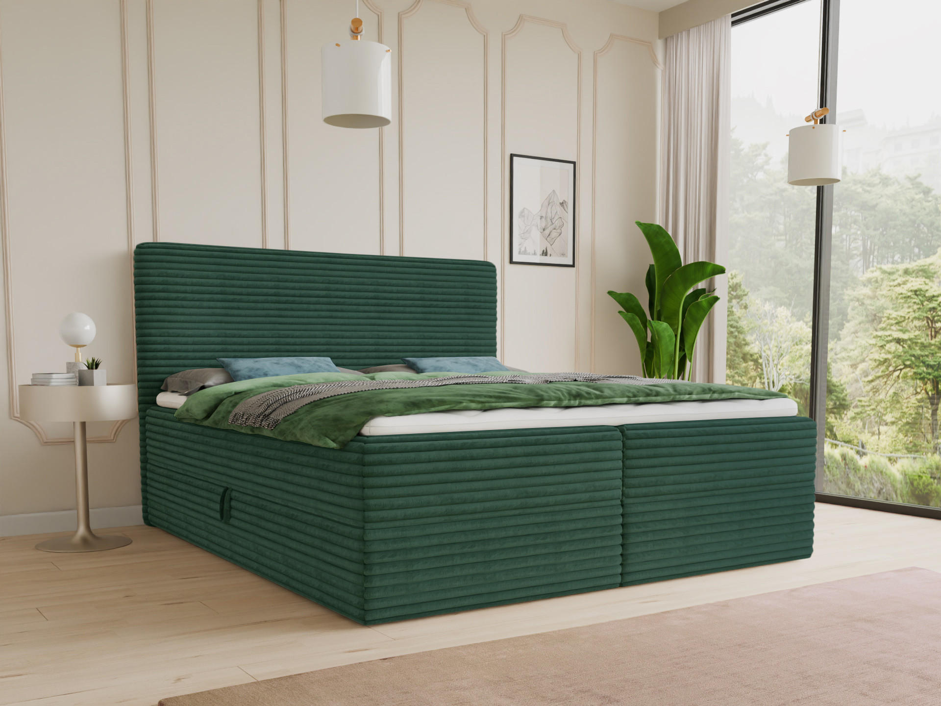 BOXBETT Mollo - 140x200 - grün (Tilia 39, Cord) - Schwarz/Grün, Holz/Holzwerkstoff (140/200cm) - Sofnet