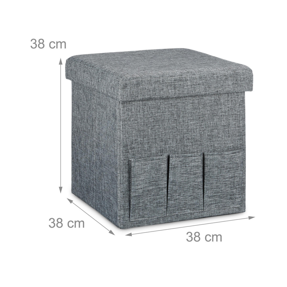 FALTBARER Sitzhocker - Grau, Holzwerkstoff/Textil (38/38/38cm) - Relaxdays