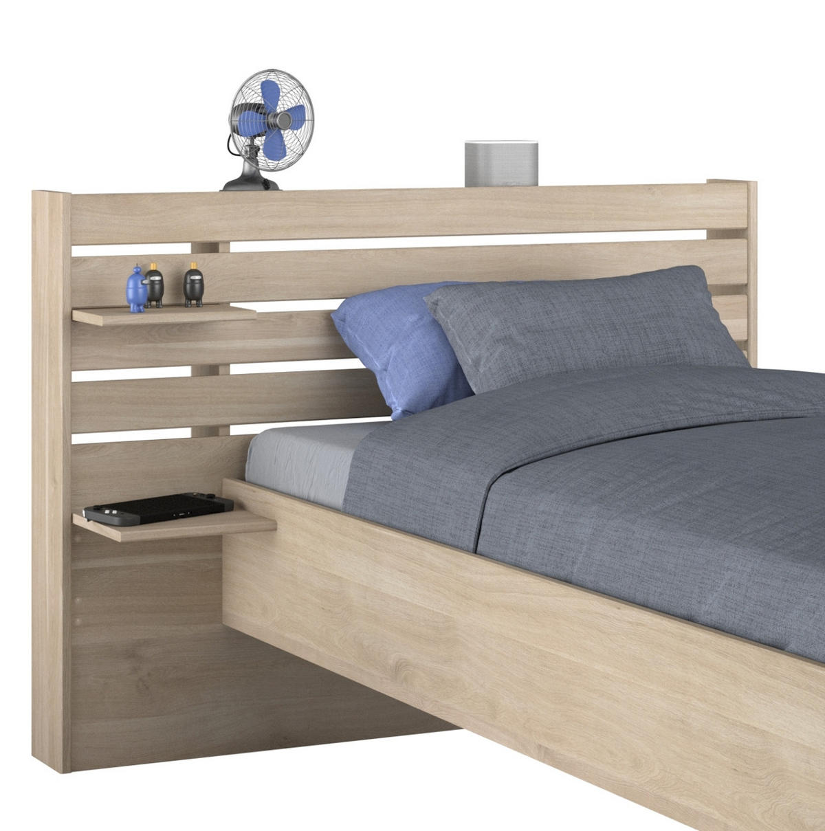 STAURAUMBETT Eiche japanisch, Bett Liegefläche 120 x 200 cm - Eichefarben, Holzwerkstoff/Metall (120/200cm) - Parisot Meuble