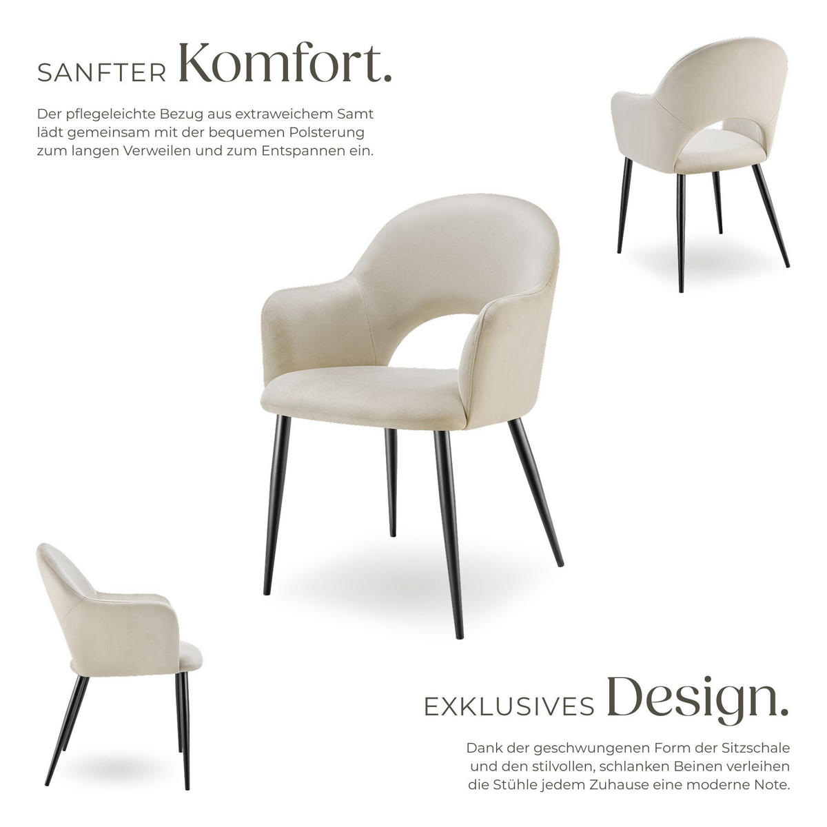 ARMLEHNSTUHL 2er Set Sachel 57 x 61 5 x 87 5 cm creme - Creme, Kunststoff (57/87.5/61.5cm) - tectake