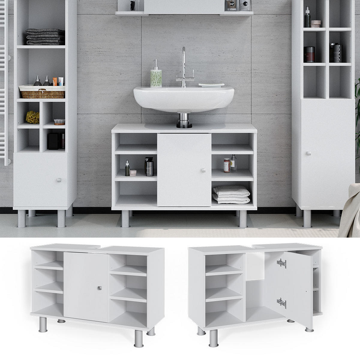 WASCHBECKENUNTERSCHRANK Fynn Weiß 80 x 54 cm - Weiß, Holzwerkstoff (80/54/32cm) - Vicco