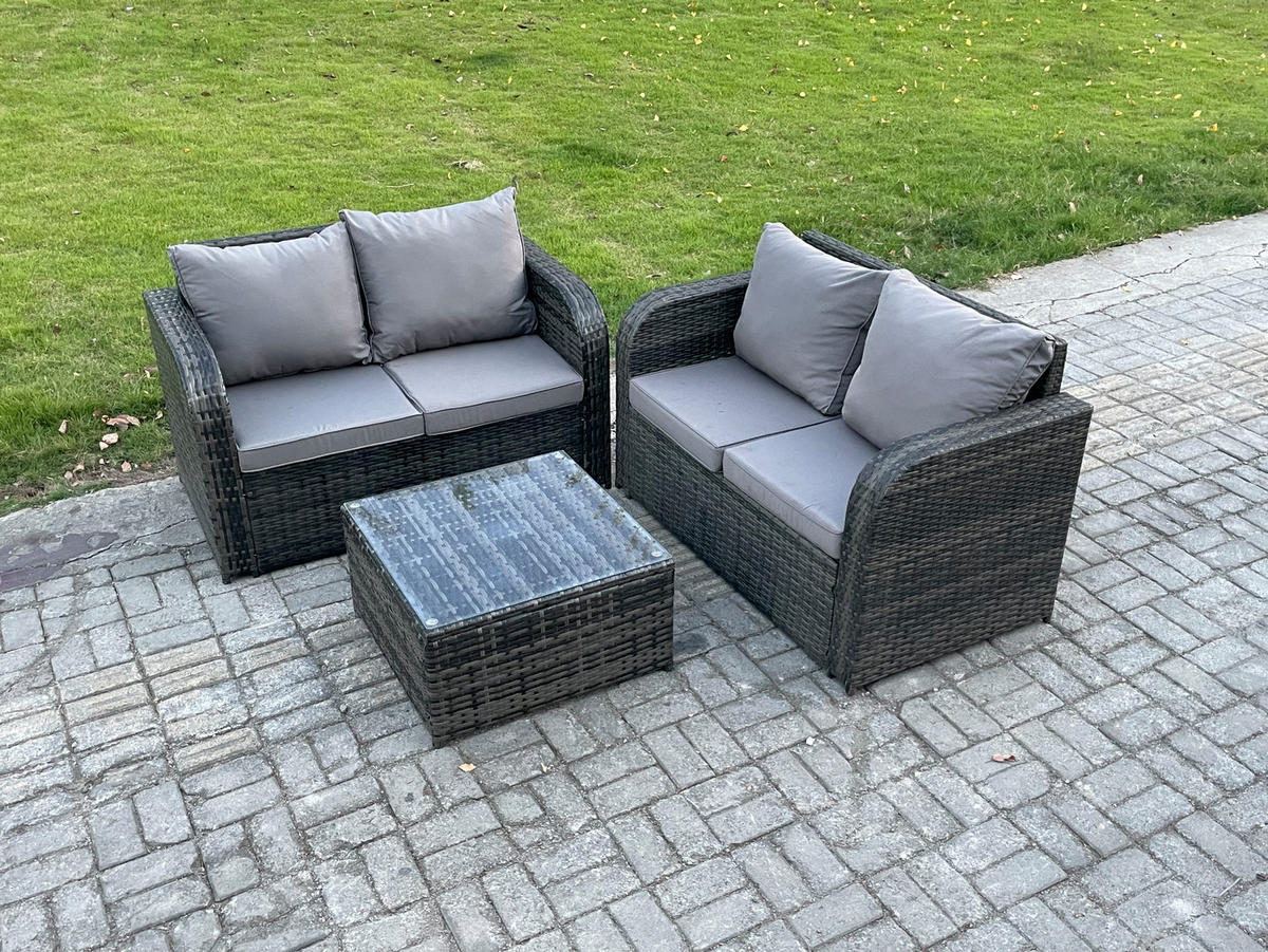 GARTENMÖBELGARNITUR Polyrattan Dunkelgrau 4-Sitzer - Dunkelgrau, Metall - Fimous