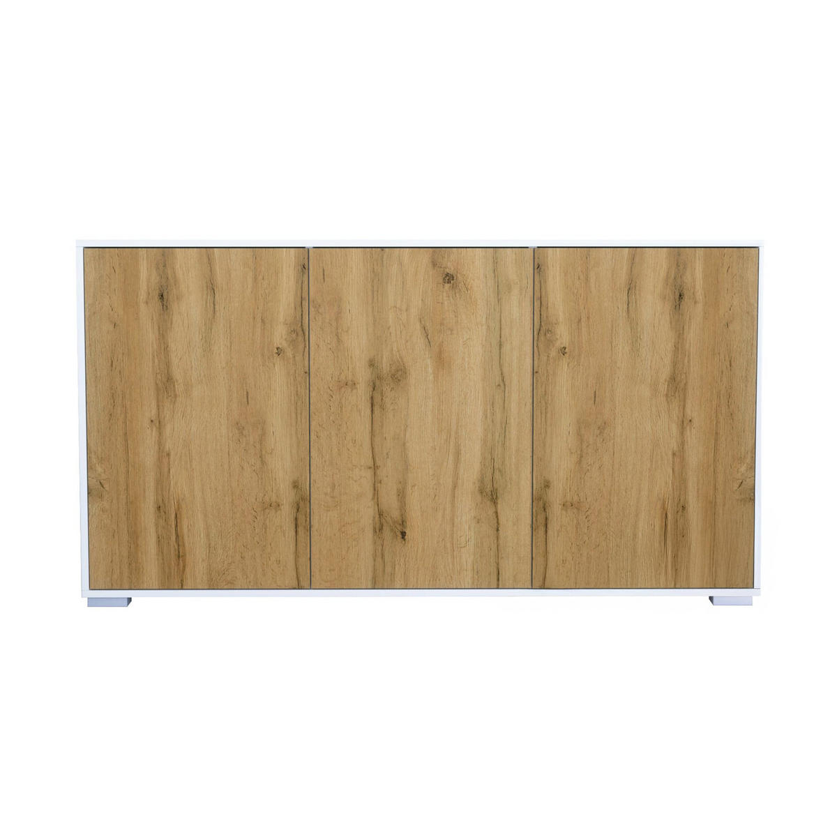 SIDEBOARD Elena, Kommode mit Push-to-Open, Made in Germany, Moderner Schrank, Weiß matt/Eiche Evoke (152,5 x 83 x 37 cm) - Eiche Wotan, Holzwerkstoff (152.5/83/37cm) - InnoFurn