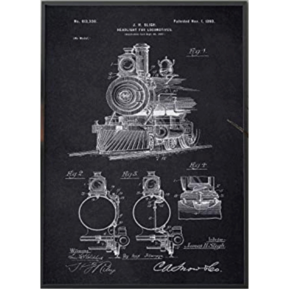 POSTER Eisenbahn Nägel Patent A3 Rahmenlos - Schwarz, Papier (29.7/5/42cm) - Nacnic