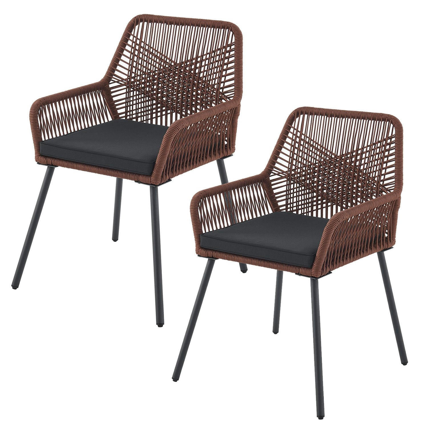 GARTENSTÜHLE Rope Kastos dunkelbraun (2er-Set) - Braun, Metall (57/86/61cm) - Juskys