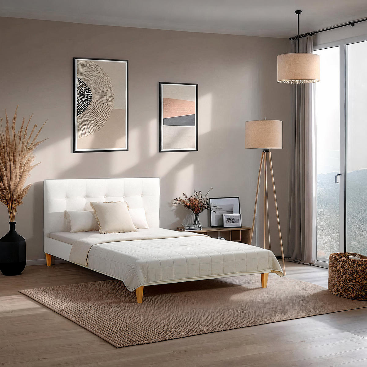 POLSTERBETT Bouclé mit Lattenrost 140/200 cm in Beige - Beige, Textil (140/200cm) - Homestyle4u