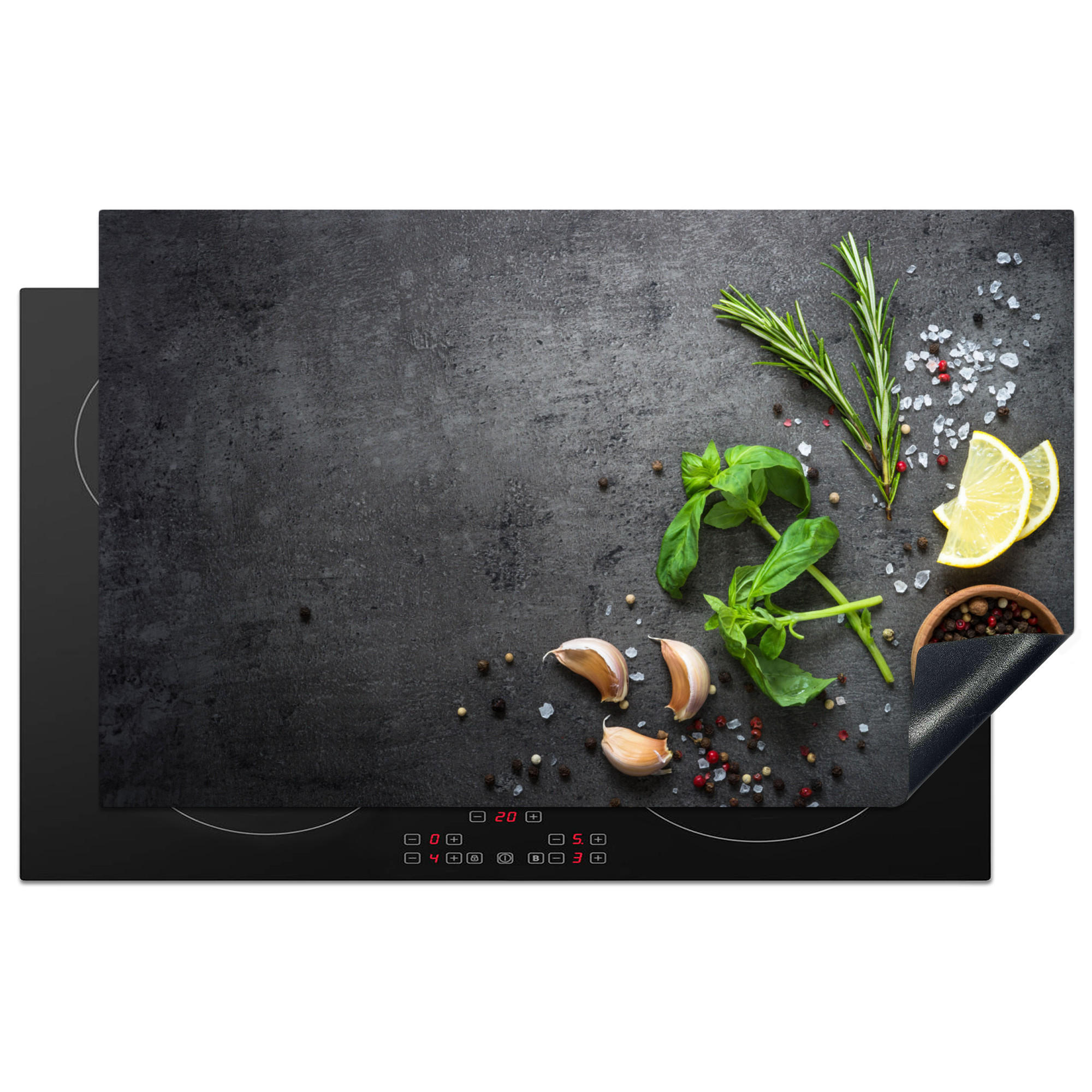 HERDABDECKPLATTE Limette - Kräuter - Gewürze - Grün - Grau - Beton 83x51 cm - Grün, Kunststoff (83/0.2/51.5cm) - MuchoWow