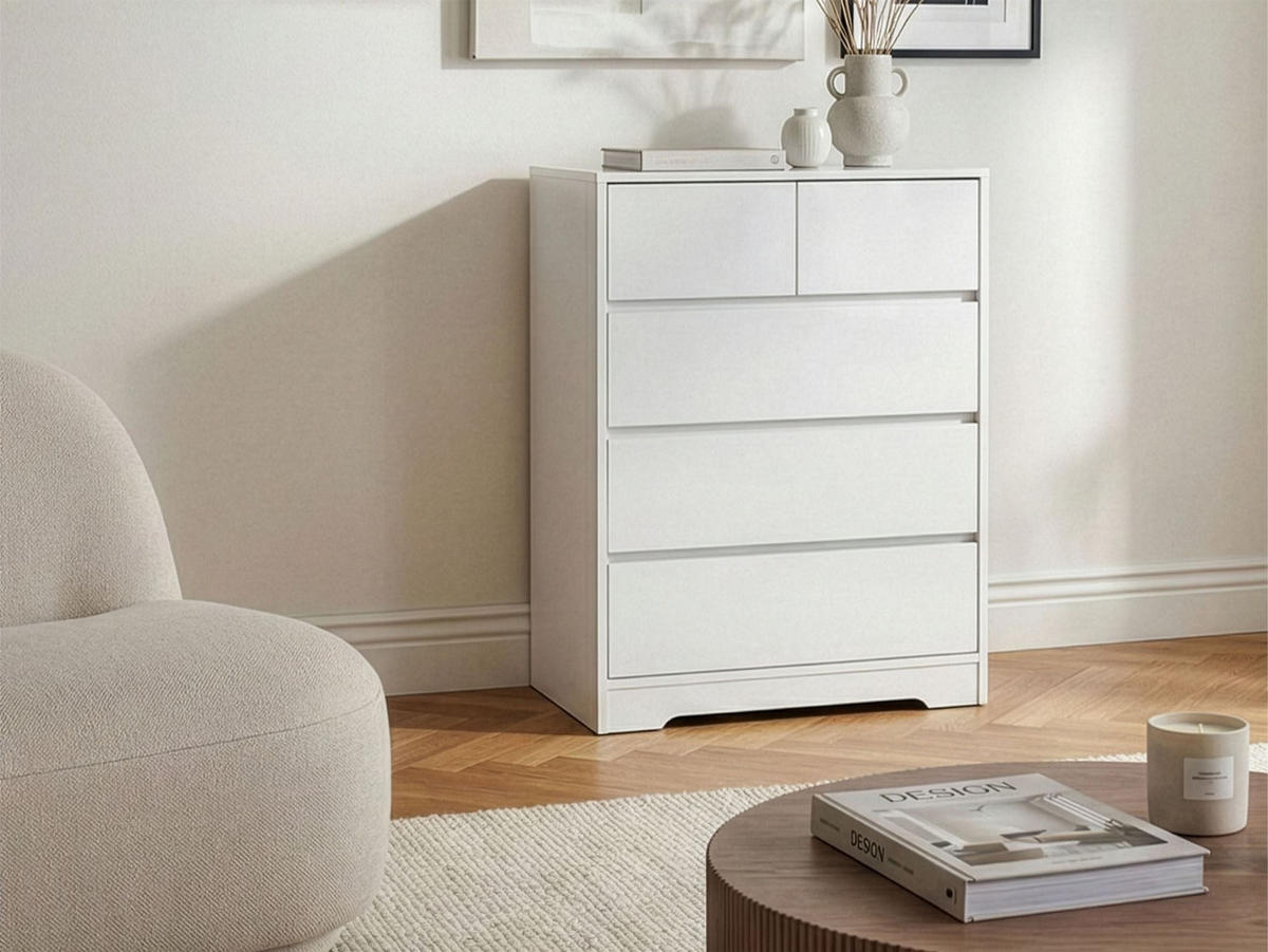 KOMMODE mit 5 Schubladen Weiß Alberta - Weiß, Holzwerkstoff (60/94/38cm) - Beliani