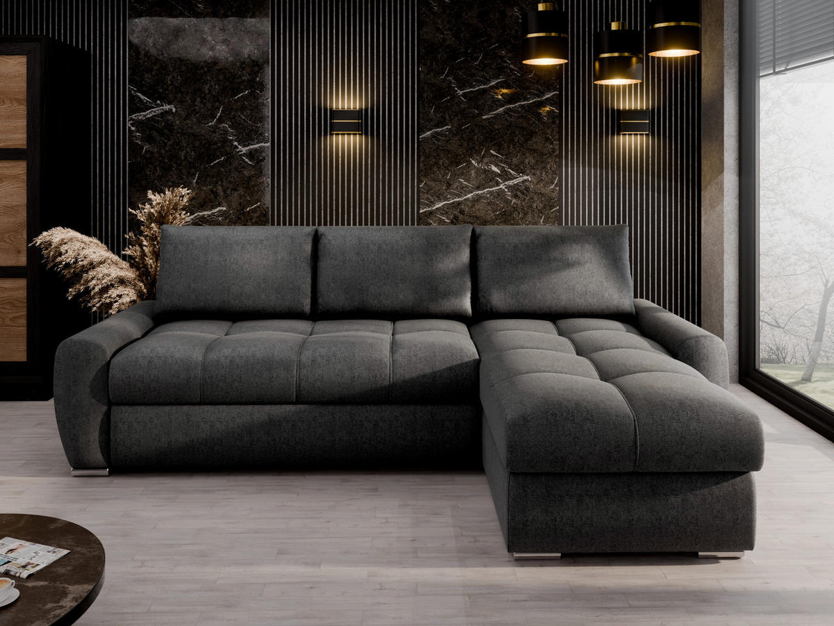 ECKSCHLAFSOFA Lunar Schlafsofa mit Bettkasten, Anthrazit - Anthrazit, Holz (237/166cm) - Panda Möbel