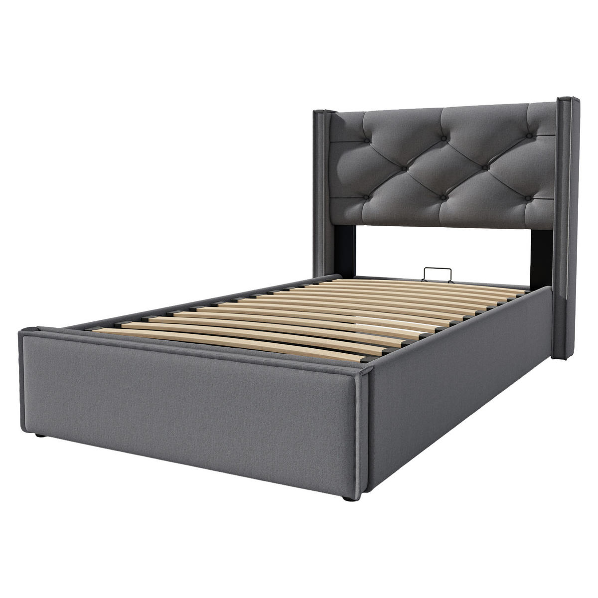 POLSTERBETT aus Baumwolle 90x200 cm in Grau mit Bettkasten & Hubzylinder - Grau, Textil (90/200cm) - Modfu