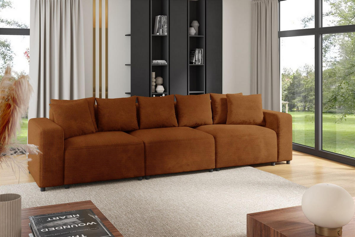 SOFA Megan 3-sitzer In Poso - Rotbraun, Holzwerkstoff/Textil (327/75/98cm) - Fun Möbel