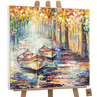 GEMÄLDE Herbstlicher Anlegeplatz Schattenfugenrahmen Beige 100x100 cm - Beige, Holz (100/100cm) - YS-art gallery