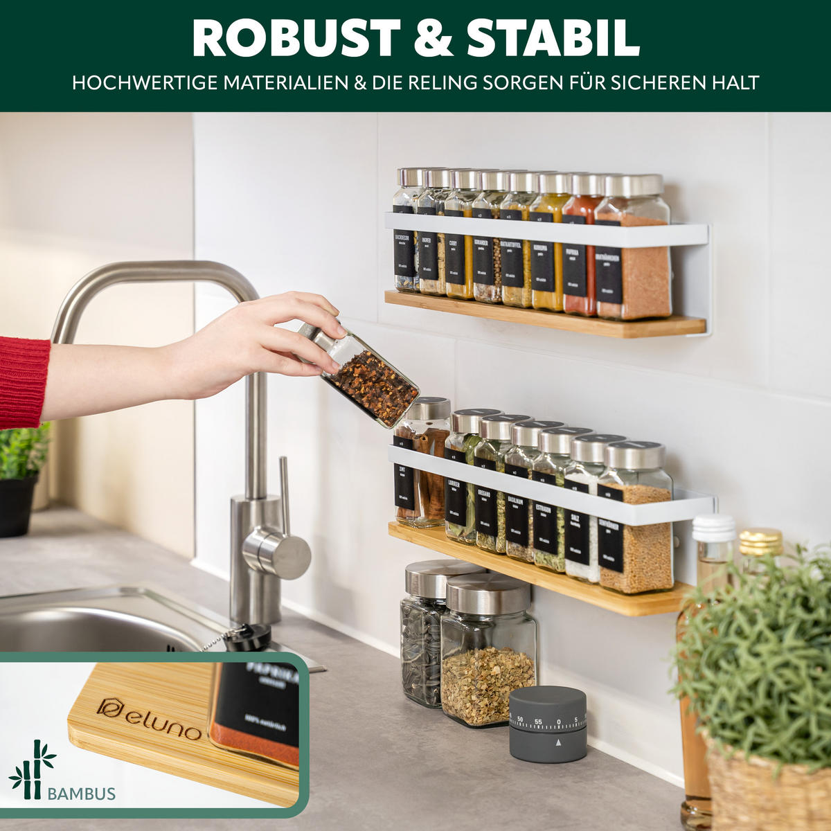 GEWÜRZREGALE 2er Set, Metall, weiß - Weiß, Metall (38/8/6.5cm) - eluno