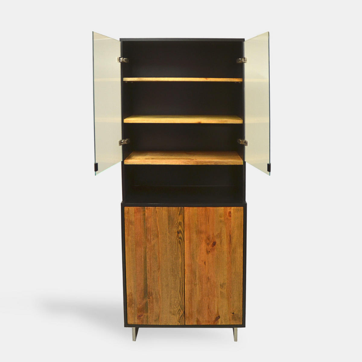 VITRINE oder Anrichte aus massivem Holz mit Glas für das Wohnzimmer NESCA II - Eichefarben, Holz (80/190/40cm) - Rawood Furniture