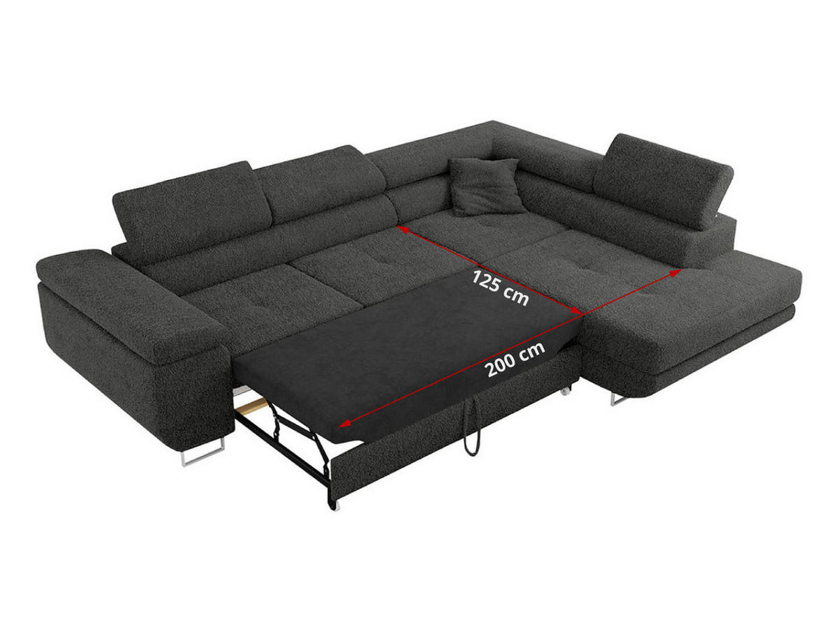 ROHOVÁ SEDAČKA GUSTAW L - Tmavě šedá Bouclé - Pravá Strana - stříbrná/tmavě šedá, kov/textil (205/275cm) - MKS