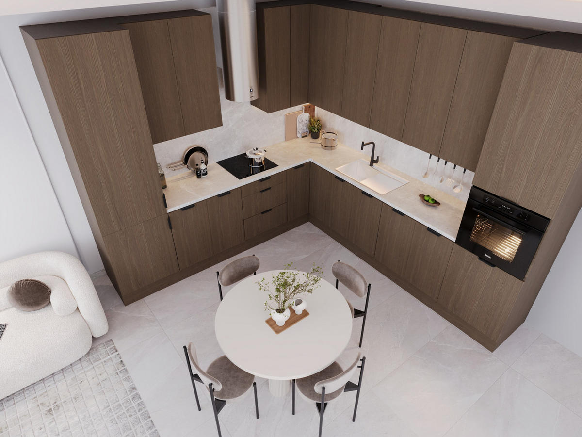 WINKELKÜCHE - 310 x 290 cm Livaro – KU-S36 – Dunkle Eiche - Dunkelbraun, Holzwerkstoff (310/247/290cm) - hi-markt