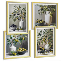 BILDER SET 4er Set - 50x50 cm & 40x60 cm Goldrahmen - Oliven in Keramikgrau - Goldfarben, Kunststoff (50/50cm) - TULUP