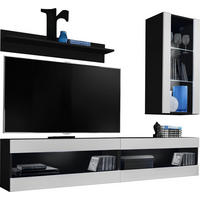 WOHNWAND 4-er Set, TIVOLI SET5 Schwarz + Weiß, Offener Raum - Schwarz/Weiß, Glas/Holzwerkstoff (240/195/35cm) - Komodee