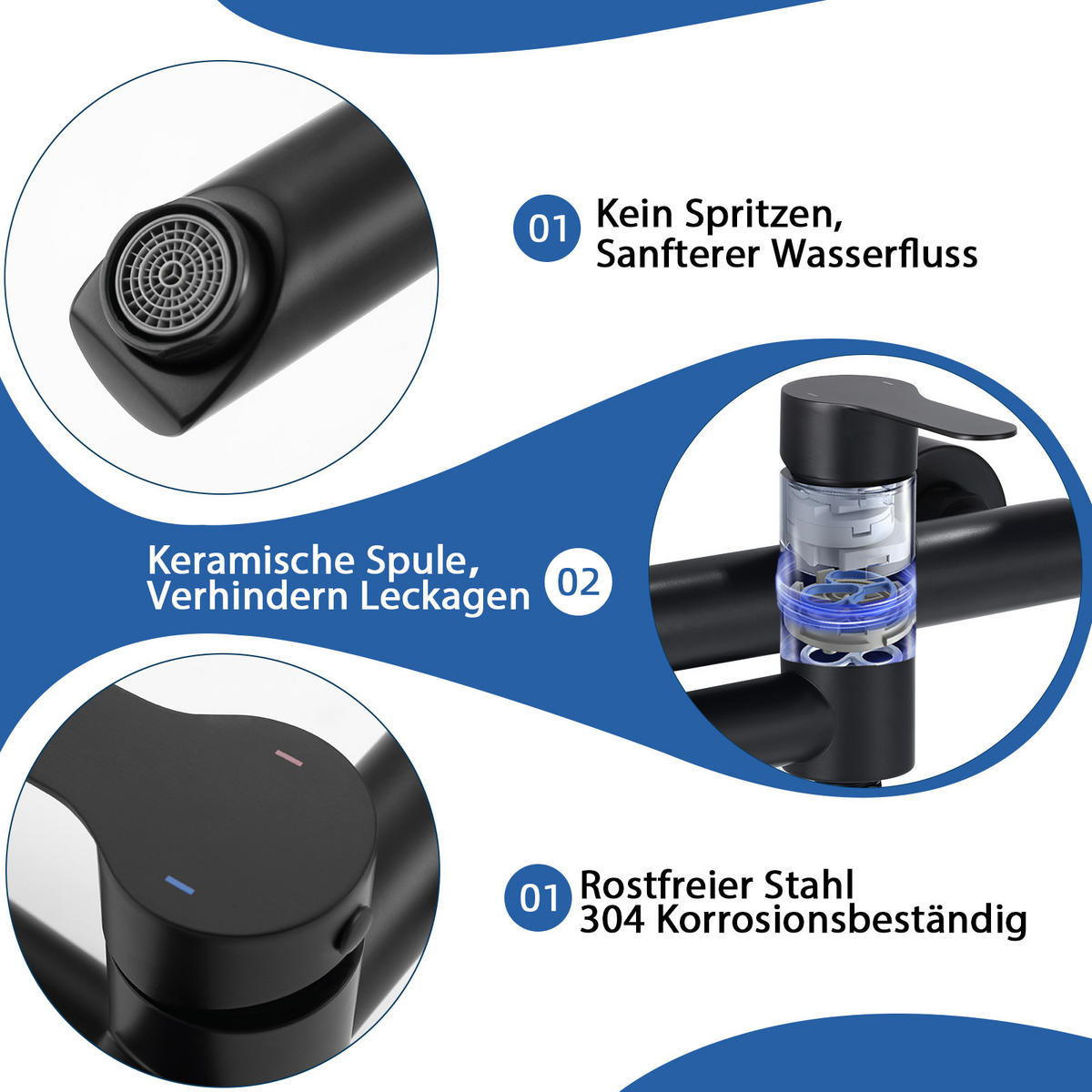 BRAUSESET Wellis 15/12.8/21.5 cm - Schwarz, Metall (15/12.8/21.5cm) - ZMH
