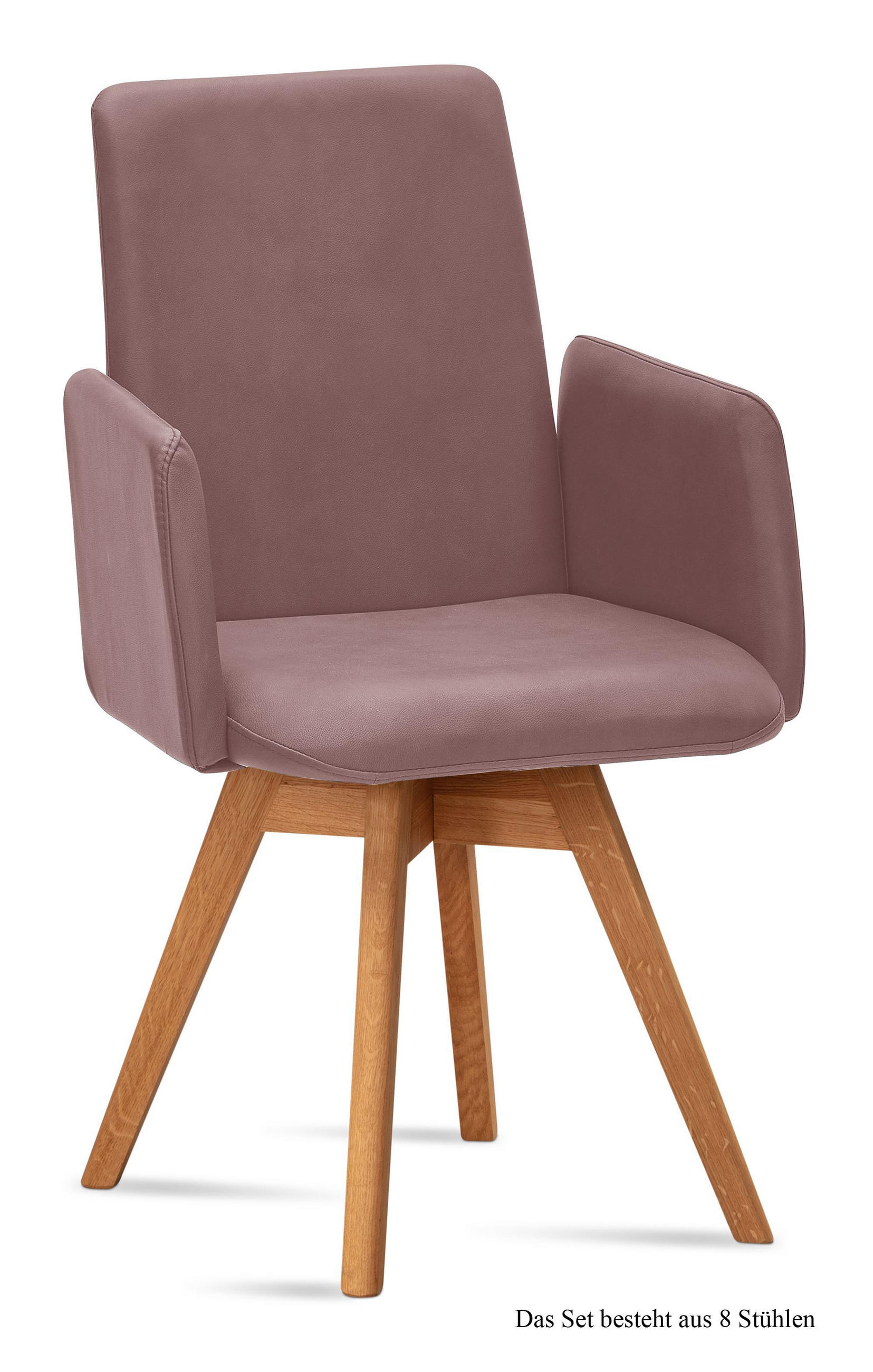 ARMLEHNSTUHL drehbar (8er-Set) Donny 52x92x60 Eiche geölt/Rosewood - Eichefarben/Dunkelrosa, Kunststoff (60/92/52cm) - 58aufmkessel