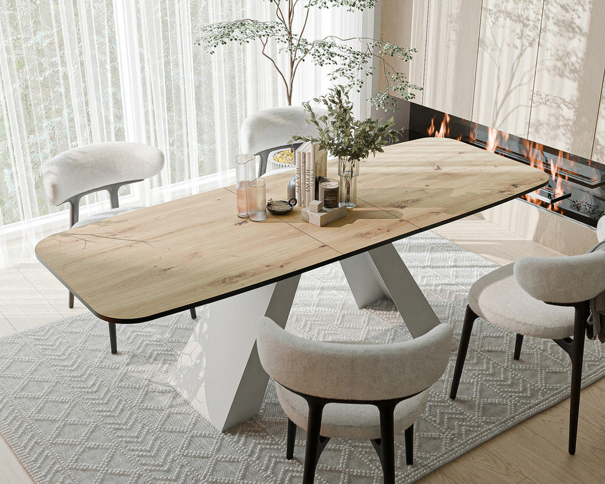 AUSZIEHTISCH ZENITH 160/90/76 cm mit Metallgestell, Weiß / Artisan-Eiche - Weiß/Eiche Artisan, Holzwerkstoff/Metall (90/160/76cm) - Idohome