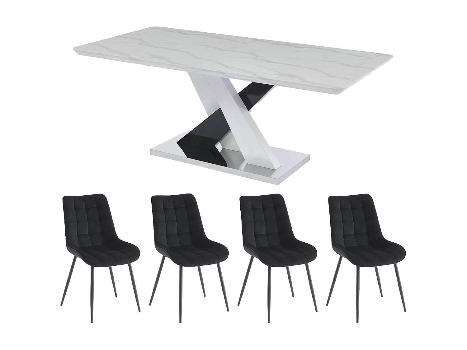 SET aus feststehendem Tisch und Stuhl - 8 -Sitzer - MDF - schwarz, weiß - EVAELA - Schwarz, Holz (200/76/100cm) - Vente-Unique