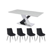 SET aus feststehendem Tisch und Stuhl - 8 -Sitzer - MDF - schwarz, weiß - EVAELA - Schwarz, Holz (200/76/100cm) - Vente-Unique