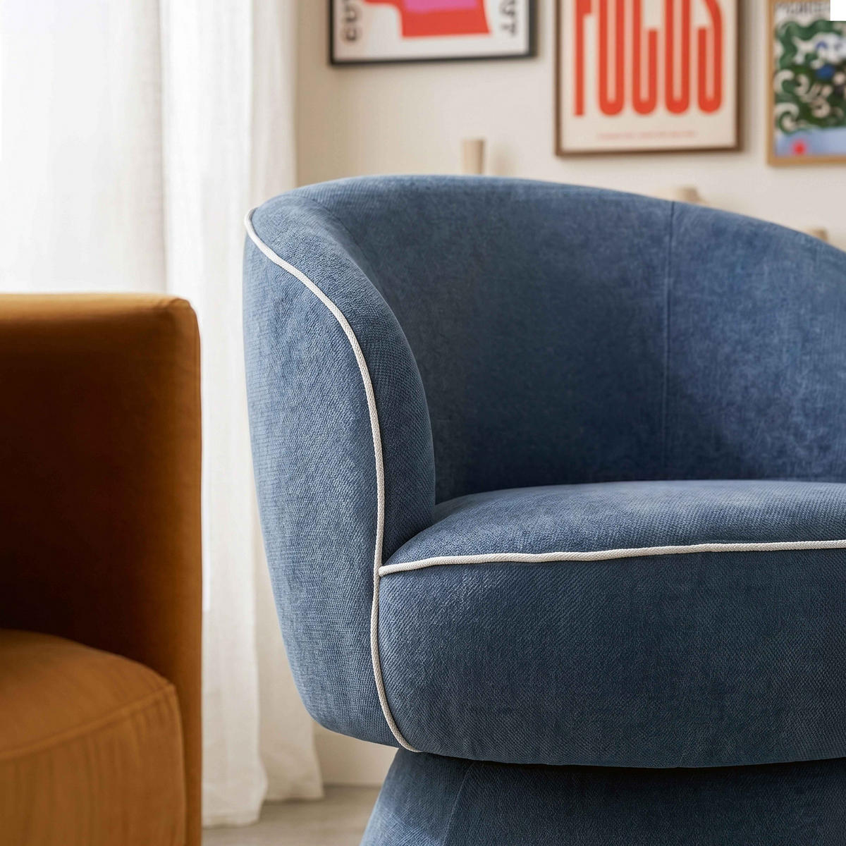 SESSEL, Dunkelblau - Blau, Holz/Textil (66/71/80cm) - Oviala