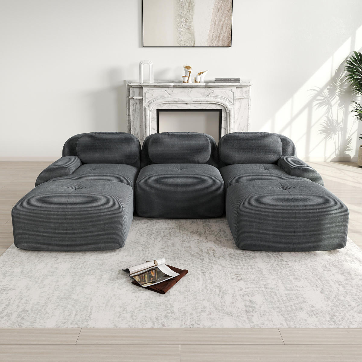 ECKSOFA 298/178/75 cm grau aus Cordstoff modular, rahmenlos und montagefrei - Grau, Textil (178/298cm) - OKWISH