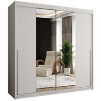 SCHWEBETÜRENSCHRANK mit Spiegel 200 cm Breite Weiß mit silbernem Griff - Silberfarben/Weiß, Holzwerkstoff (200/200/62cm) - Home Collective